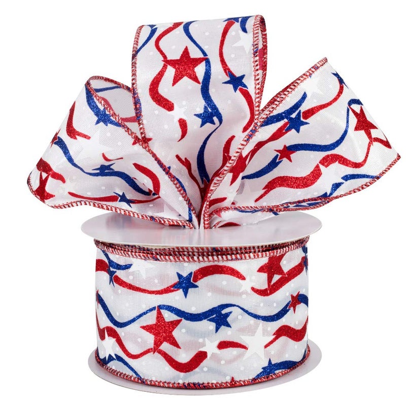 GiftWrap Etc. Stars Wavy Stripes Satin Ribbon - 2 1/2" x 10 Yards, Wired Edge, Red, White & Blue, Vintage Americana, 4th of July, Wreath, Election, Rally, USA, Christmas, President's Day, Memorial Day - Image 2